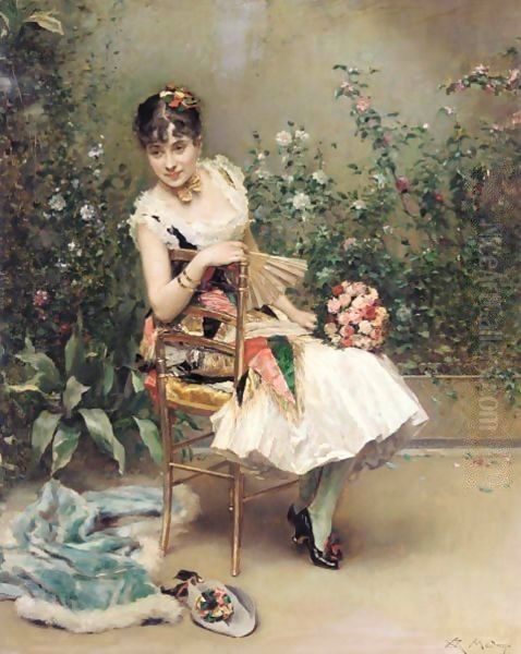 Aline Con Flores (Aline With Flowers) Oil Painting by Raimundo de Madrazo y Garreta