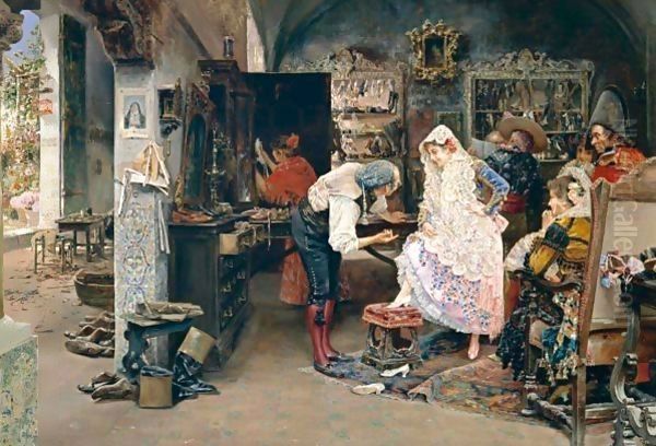 El Zapatero, Sevilla (The Shoe Maker, Seville) Oil Painting by Jose Gallegos Y Arnosa