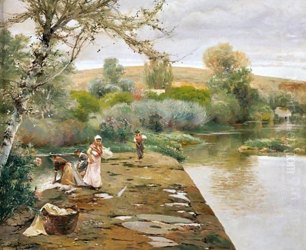 Lavanderas (Washerwomen) Oil Painting by Manuel Garcia y Rodriguez