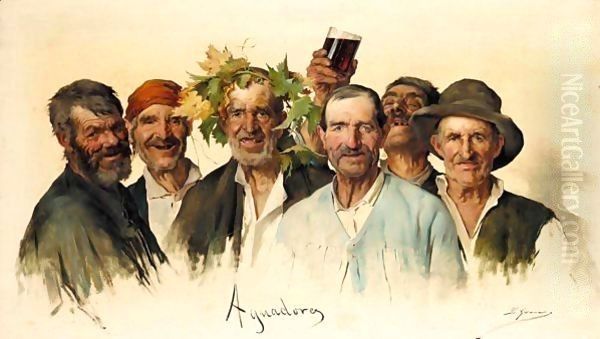 Aguadores (The Wine Drinkers) Oil Painting by Luis Graner Arrufi