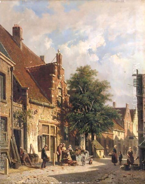 A Street Scene In Haarlem Oil Painting by Adrianus Eversen