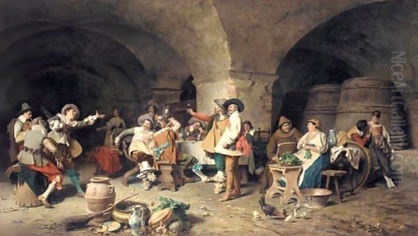 A Toast In The Tavern Oil Painting by Tito Conti