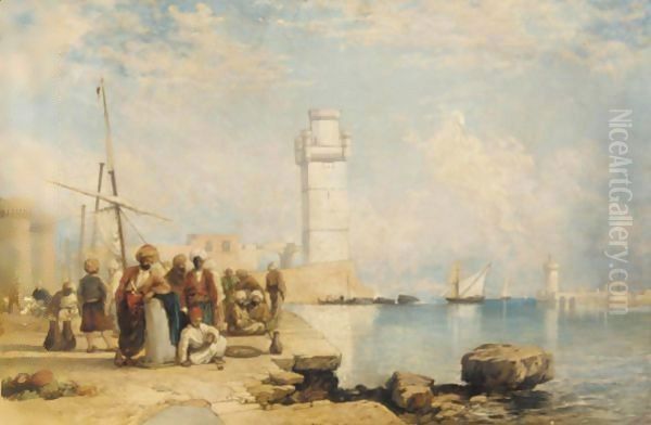 A View Of Rhodes And The Pacha's Palace Oil Painting by William James Muller