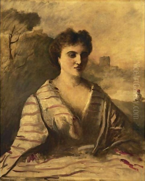 Portrait De Jeune Femme En Buste Oil Painting by Jean-Baptiste-Camille Corot