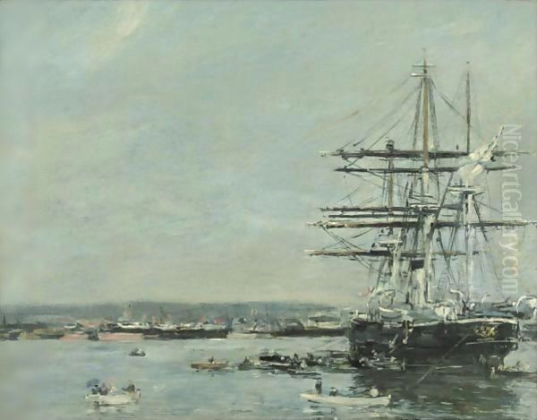 Le Havre, La Corvette Russe A L'Ancre Oil Painting by Eugene Boudin