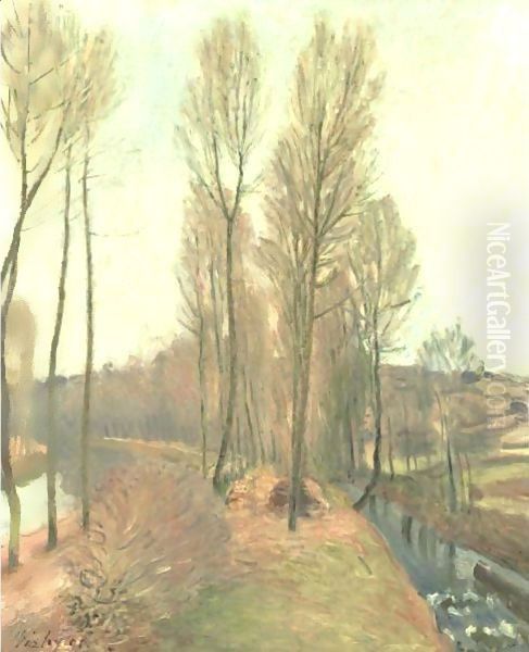 L'Orvanne Et Le Canal Du Loing En Hiver Oil Painting by Alfred Sisley