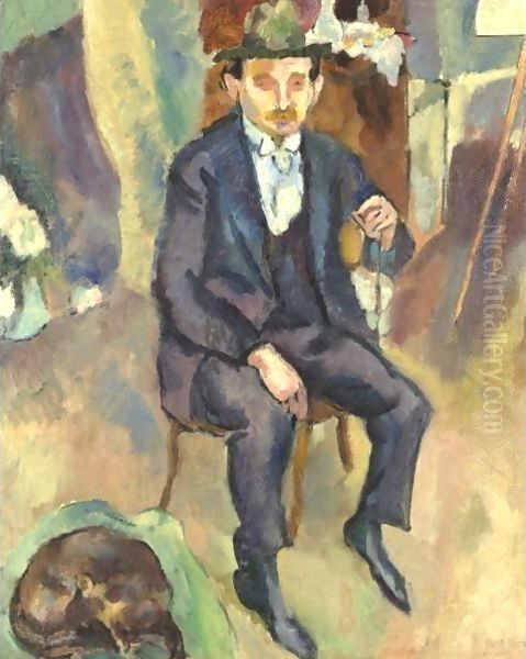 L'Homme Au Chien (Portrait D'Un Peintre Allemand) Oil Painting by Jules Pascin