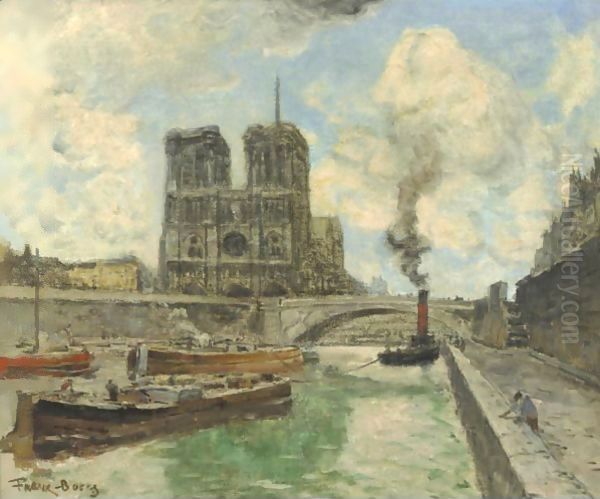 Paris La Seine, Les Quais Notre Dame Oil Painting by Frank Myers Boggs