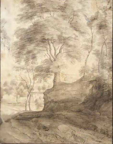 View Of Trees On The Edge Of A Village Oil Painting by Lodewijk De Vadder