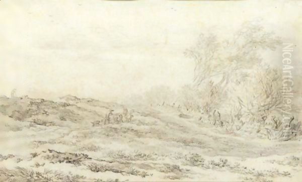 A Dune Landscape With Figures And Animals Oil Painting by Vincent Laurentsz. van der Vinne I