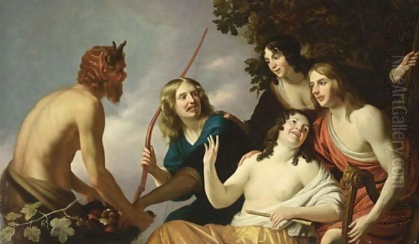 Pan Presenting Grapes To A Party Of Young Men And Women Oil Painting by Gerrit Van Honthorst