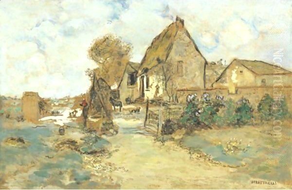 Cour De Ferme Oil Painting by Jean-Francois Raffaelli