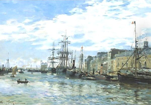 Le Bassin Du Roi Au Havre Oil Painting by Edmond Marie Petitjean