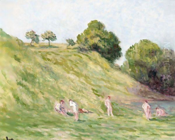 La Baignade Dans La Marne A Pecquigny Oil Painting by Maximilien Luce