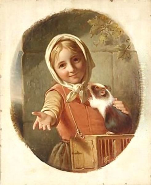 Portrait Of A Girl With A Guinea Pig Oil Painting by Jan Adam Janszoon Kruseman