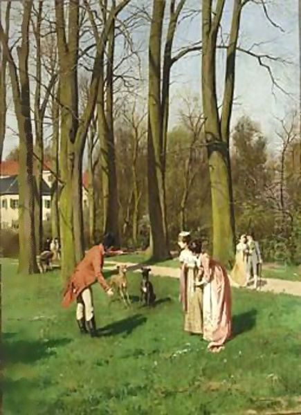 Elegant Figures In A Garden Oil Painting by Hans Bachmann