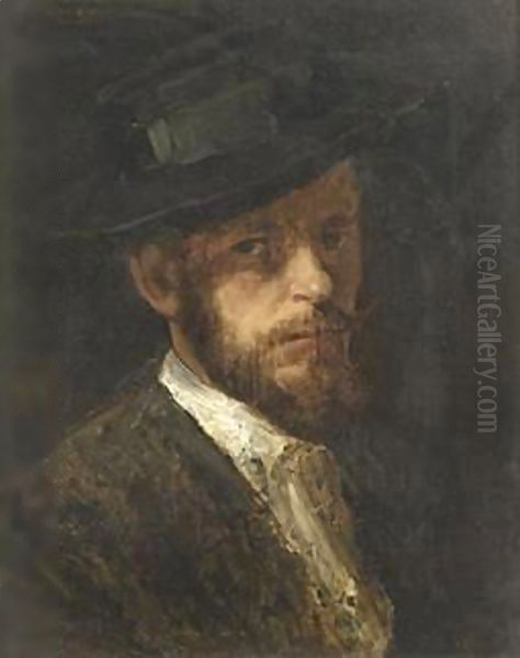 A Self Portrait Oil Painting by Wilhelm Leibl