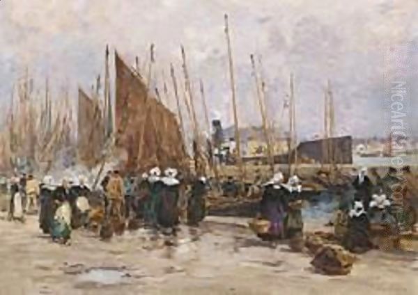 A Fish Market In Brittany Oil Painting by Fernand Marie Eugene Legout-Gerard