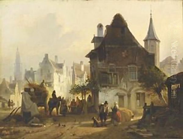 A Busy Day In Antwerp Oil Painting by Jan Michael Ruyten