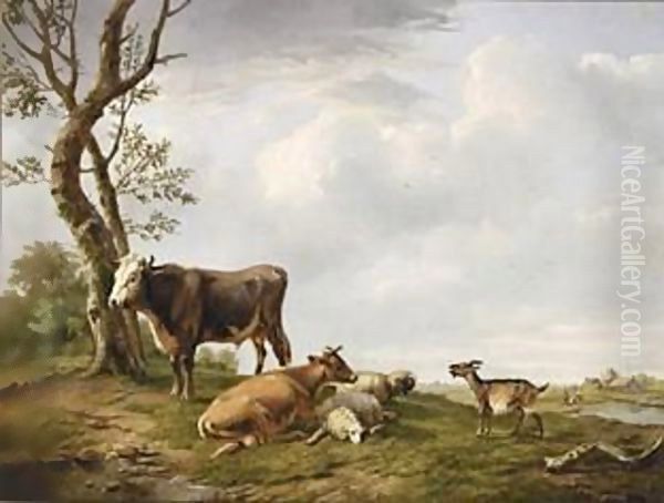 Cattle In A Meadow Oil Painting by Louis Pierre Verwee