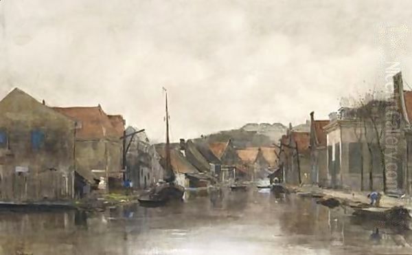 Houses Along A Waterway Oil Painting by Floris Arntzenius