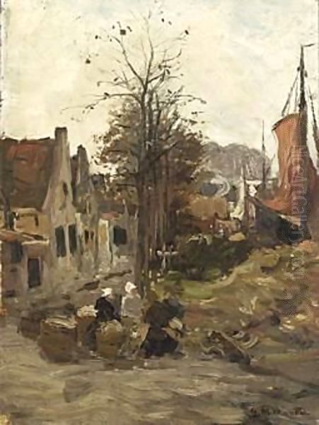 A View Of A Fishing Village Oil Painting by Gerhard Arij Ludwig Morgenstje Munthe