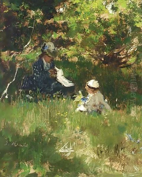 A Mother And Child In A Garden Oil Painting by Jacob Henricus Maris