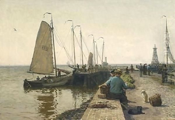 Moored Fishing Boats In Enkhuizen Harbour Oil Painting by Willem Bastiaan Tholen