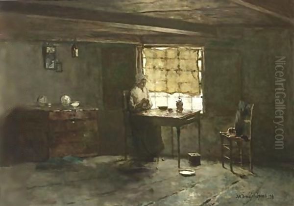 Vrouwtje Waaiman In Haar Huis In Noorden Oil Painting by Jan Hendrik Weissenbruch