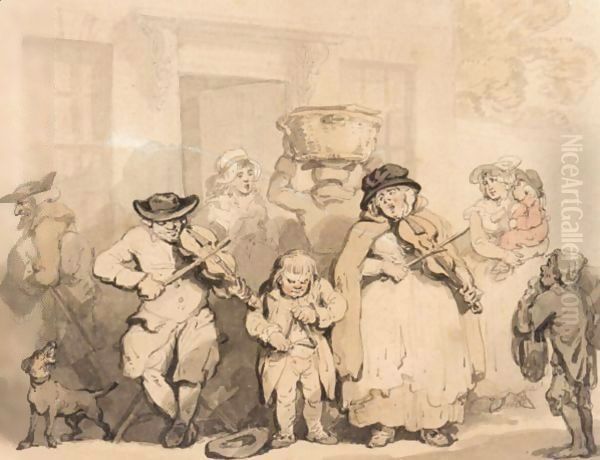 Street Musicians Oil Painting by Thomas Rowlandson