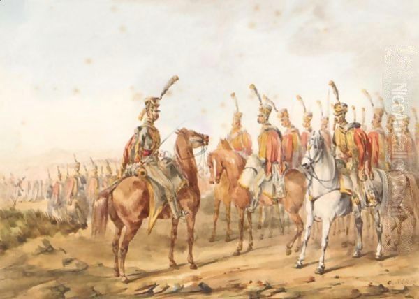 Napoleon's Cavalry On Various Campaigns Oil Painting by Orlando Norie