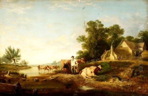 Milking Time Oil Painting by Charles Hunt