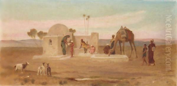 The Wayside Well And Water Trough Near Cairo Oil Painting by Frederick Goodall