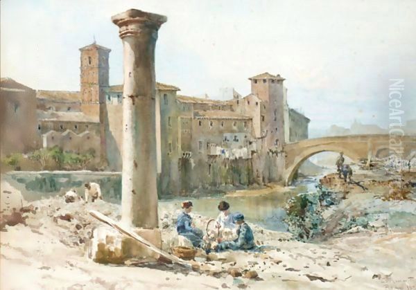 A View In Rome Oil Painting by Ettore Roesler Franz