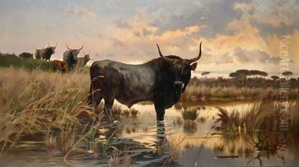 In The Pontine Marshes Oil Painting by Pietro Barucci