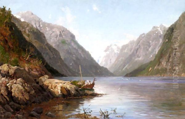 A Fjord In Norway Oil Painting by Anders Monsen Askevold