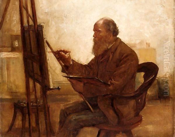 Self-Portrait While Painting Oil Painting by Arthur Bertram Loud