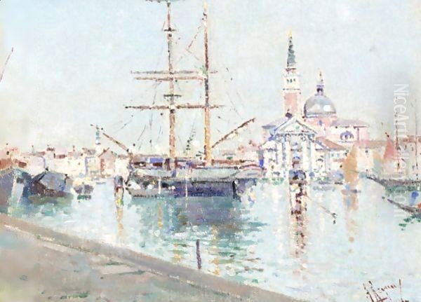 Ship At Harbour, Venice Oil Painting by Antonio Maria de Reyna