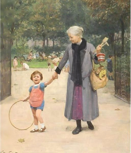 In The Park With Grandmother Oil Painting by Victor-Gabriel Gilbert