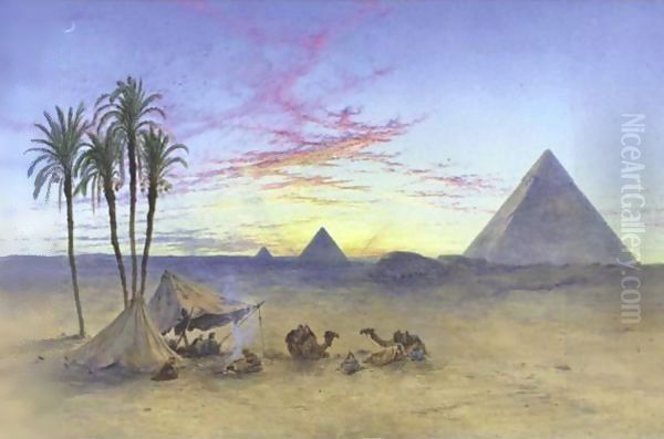 Sunset Over The Pyramids Oil Painting by Henry Stanier