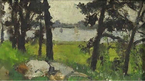 Figure Resting Beside A Lake Oil Painting by Lesser Ury