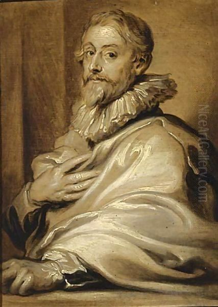 An En Grisaille Portrait Of The Engraver Pieter De Jode The Elder Oil Painting by Sir Anthony Van Dyck