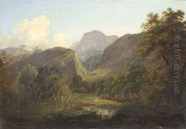 A Vieuw Of A Mountainous Landscape. Oil Painting by Joseph Steingrubel