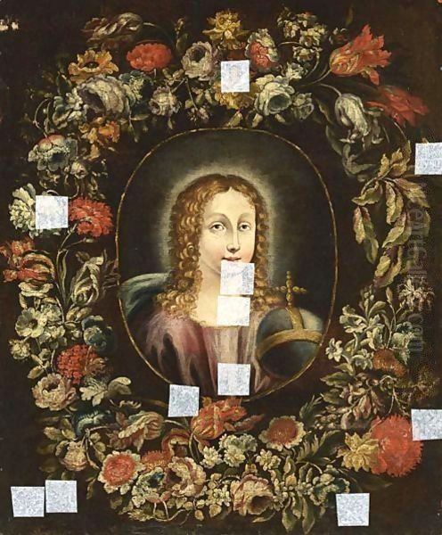 Christ As A Child In A Flower Garland Oil Painting by Italian School