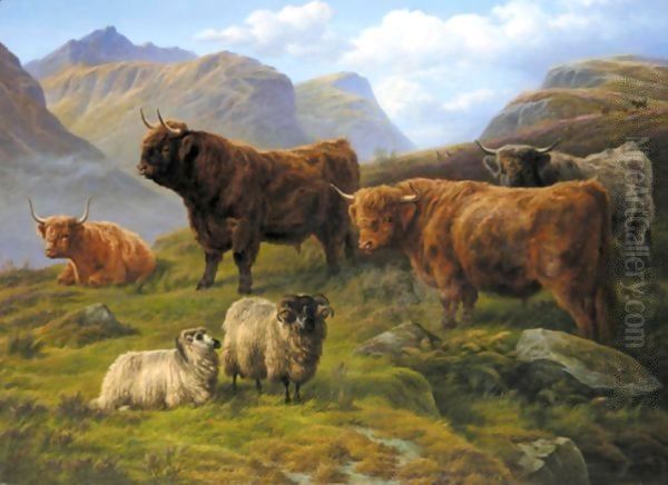 Grazing In The Highlands Oil Painting by Charles Jones