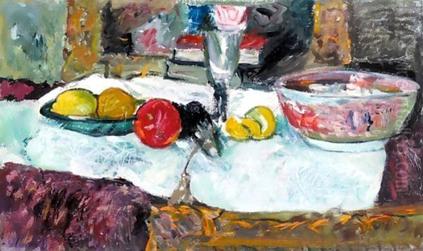 Still Life With Fruit On A Table Oil Painting by George Leslie Hunter