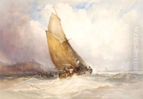 Shipping Off Scarborough 2 Oil Painting by Charles Bentley