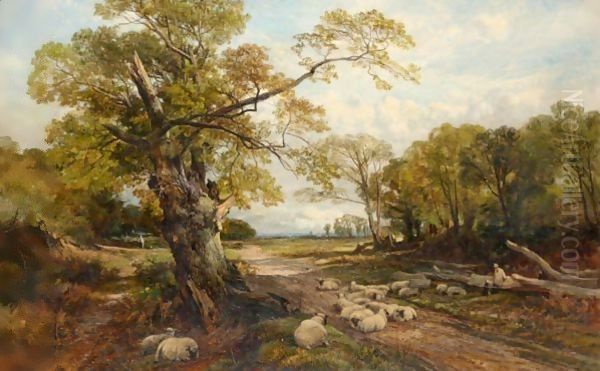 Shepherd Resting With His Flock Oil Painting by Frederick William Hulme