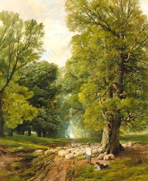 A Shepherd And His Flock Oil Painting by Frederick William Hulme