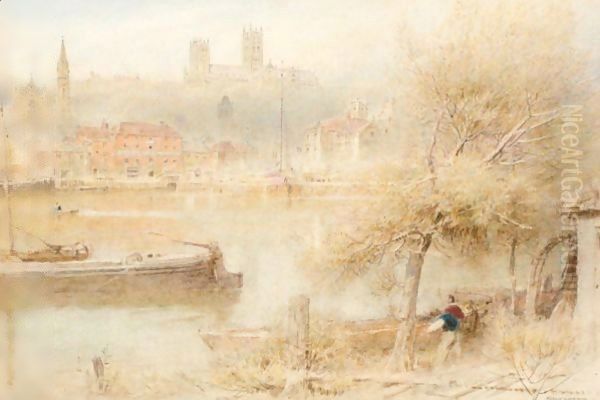 Lincoln Cathedral Oil Painting by Albert Goodwin